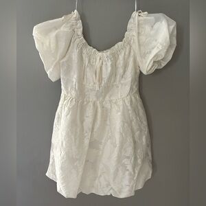 Lulu's Ivory Textured Puff Sleeve Mini Dress